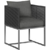 Crete Outdoor Dining Arm Chair in Grey Metal, Grey Weave & Grey Fabric